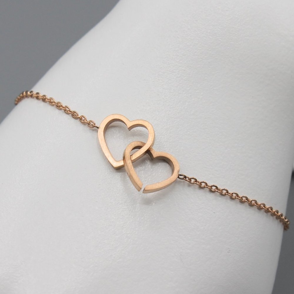 Heart love romantic bracelet dainty rose tone